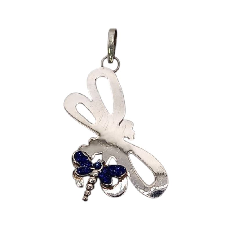 DIJE LIBELULA AZUL  REY 4.5 CM LARGO, PLATA .925