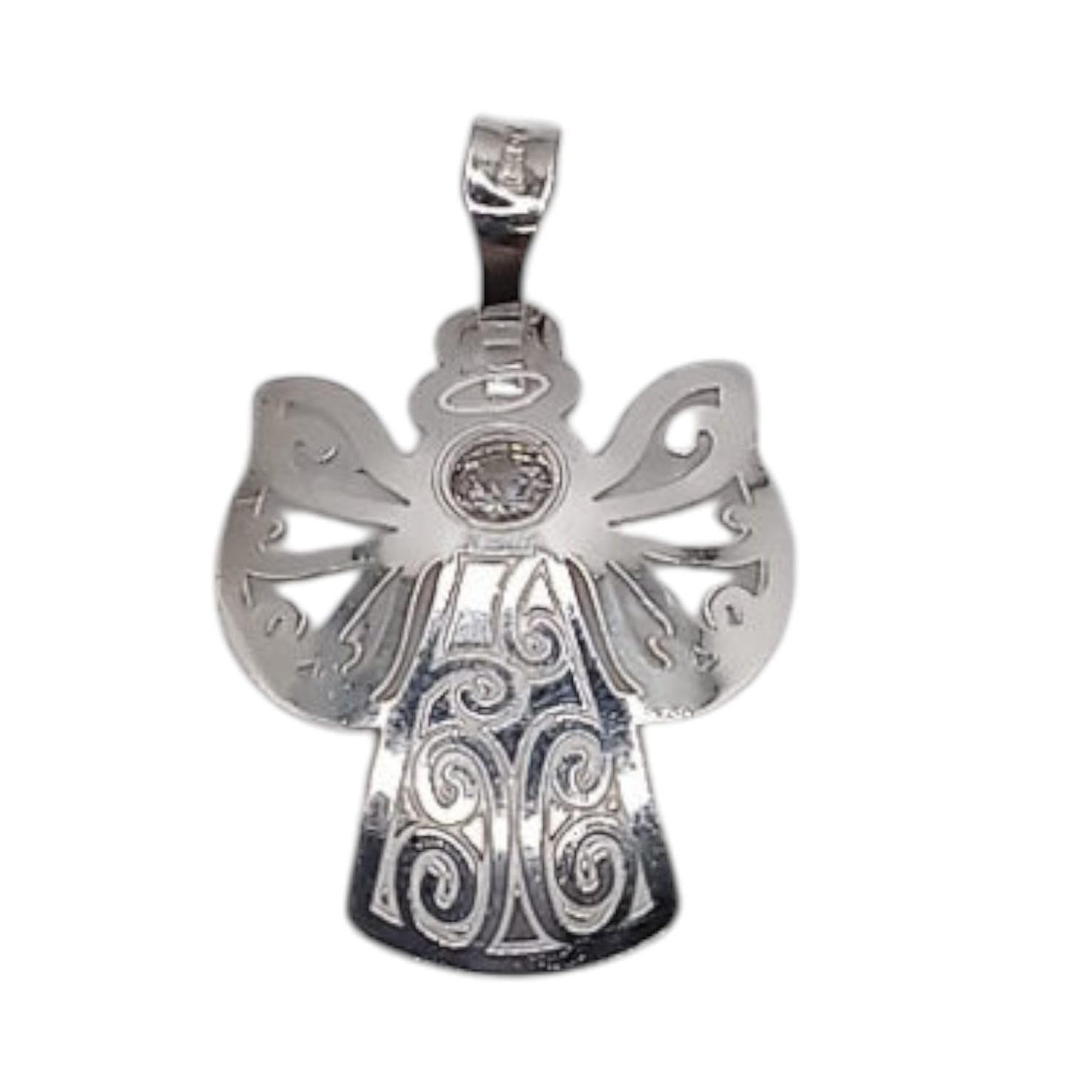 Dije laser Angelito con circonia. 2.5 cm. de largo. PLATA .925