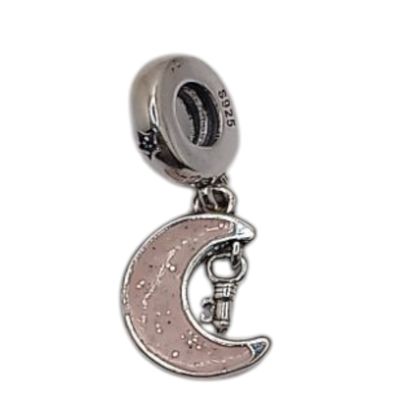 DIJE PULSERA LUNA ESMALTADA ROSA  PLATA .925
