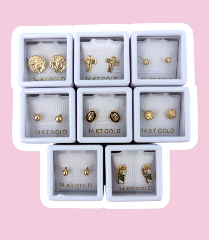 Paquete Broquel en oro 14K. 8 Piezas