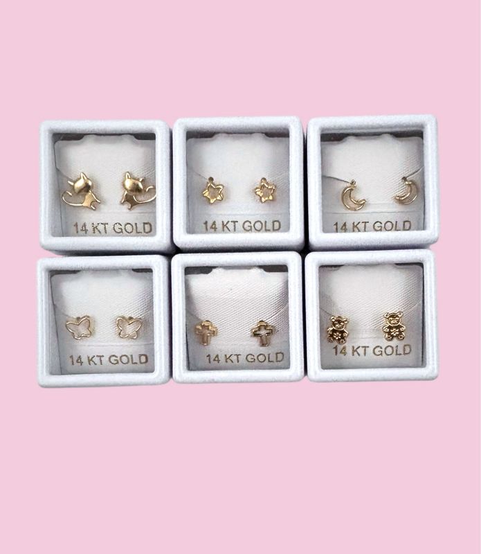 Paquete Broquel Oro 14K. 6 piezas