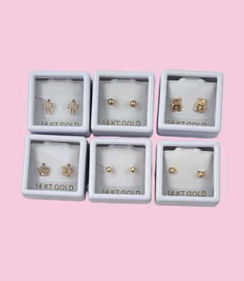 Paquete Broquel Oro 14K. 6 piezas