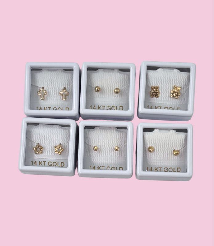 Paquete Broquel Oro 14K. 6 piezas