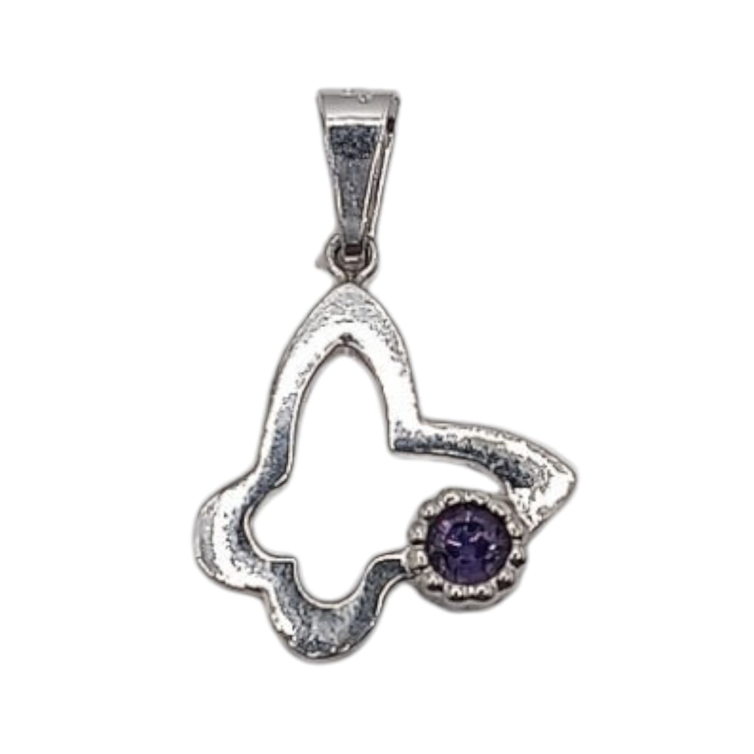 DIJE MARIPOSA CON CZ LILA 2.5 CM PLATA .925