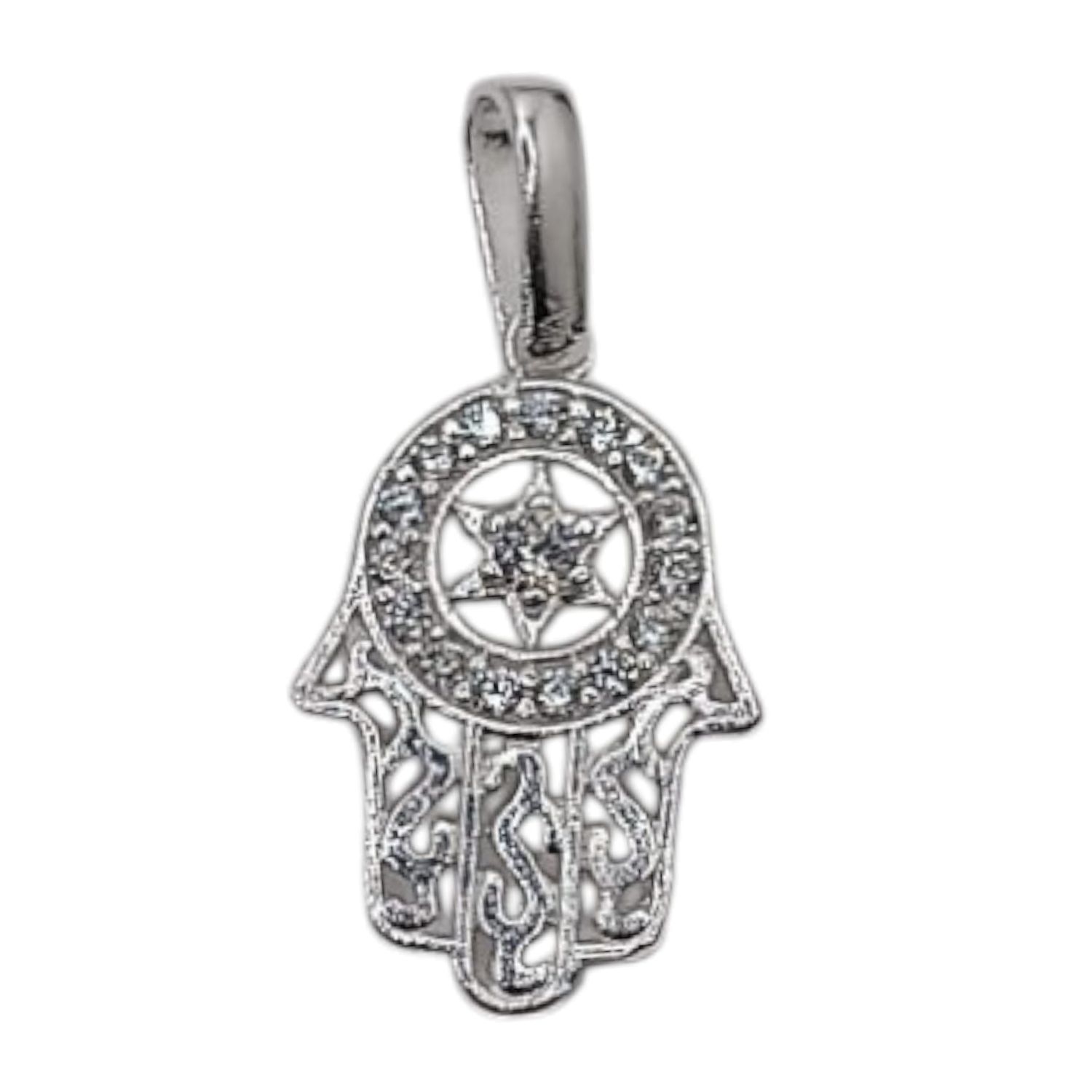 DIJE MANO DE FATIMA MICROPAVE  2 CM PLATA .925