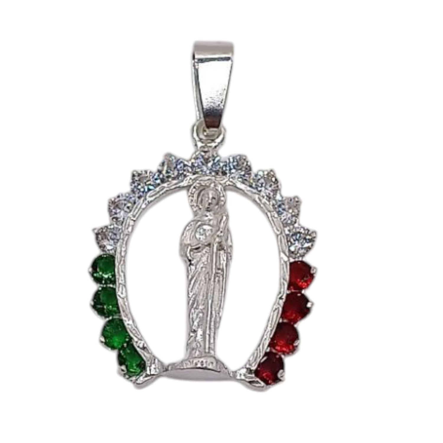 DIJE HERRADURA CON SAN JUDAS CZ MULTI 4 CM LARGO PLATA .925