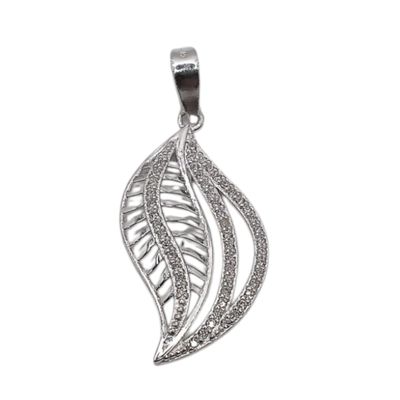 DIJE HOJA MICROPAVE CON CZ   3CM LARGO PLATA .925