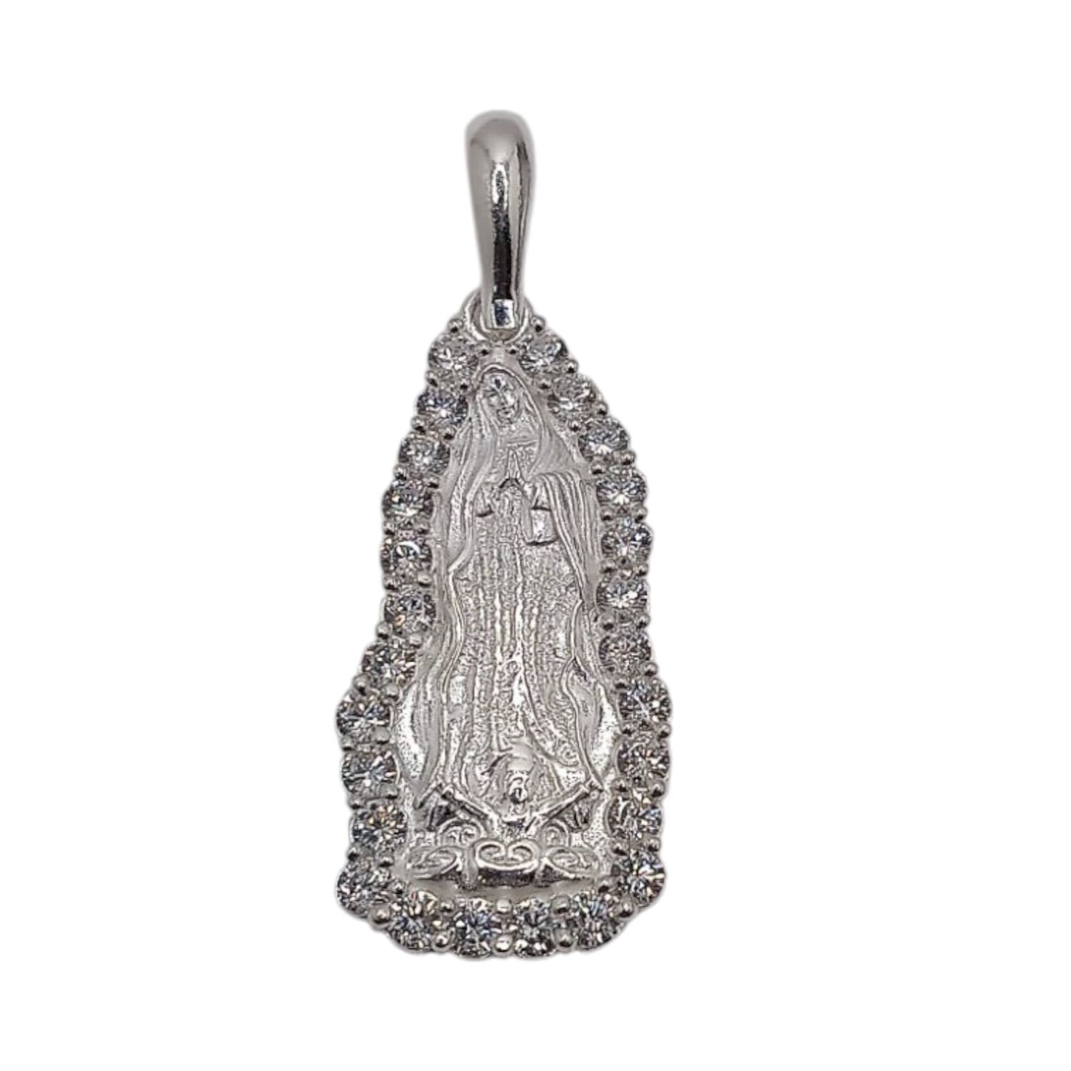 DIJE V DE GUADALUPE CON CZ BLANCA 4 CM LARGO PLATA .925