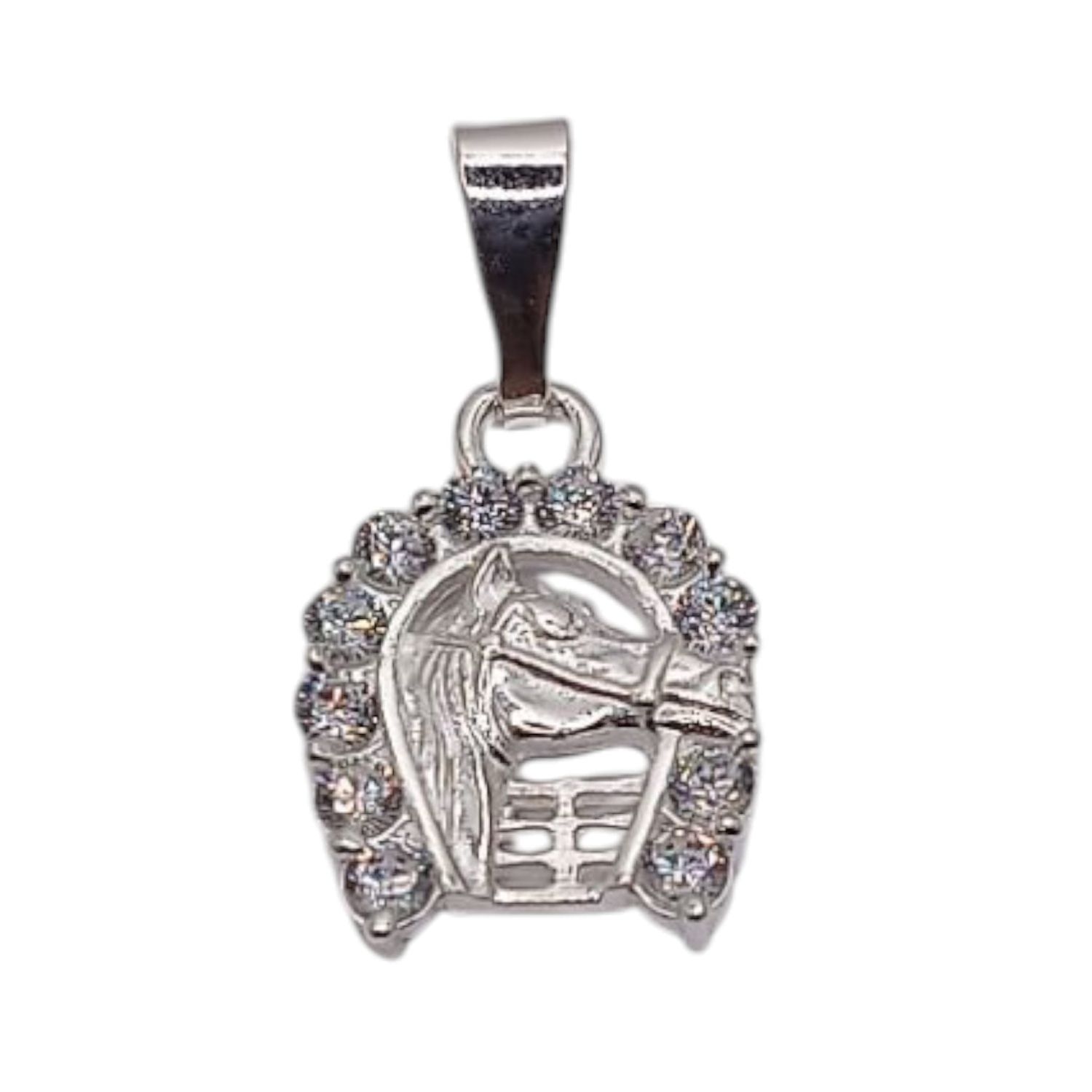 DIJE HERRADURA CON CABALLO Y CZ, 2 CM  PLATA .925
