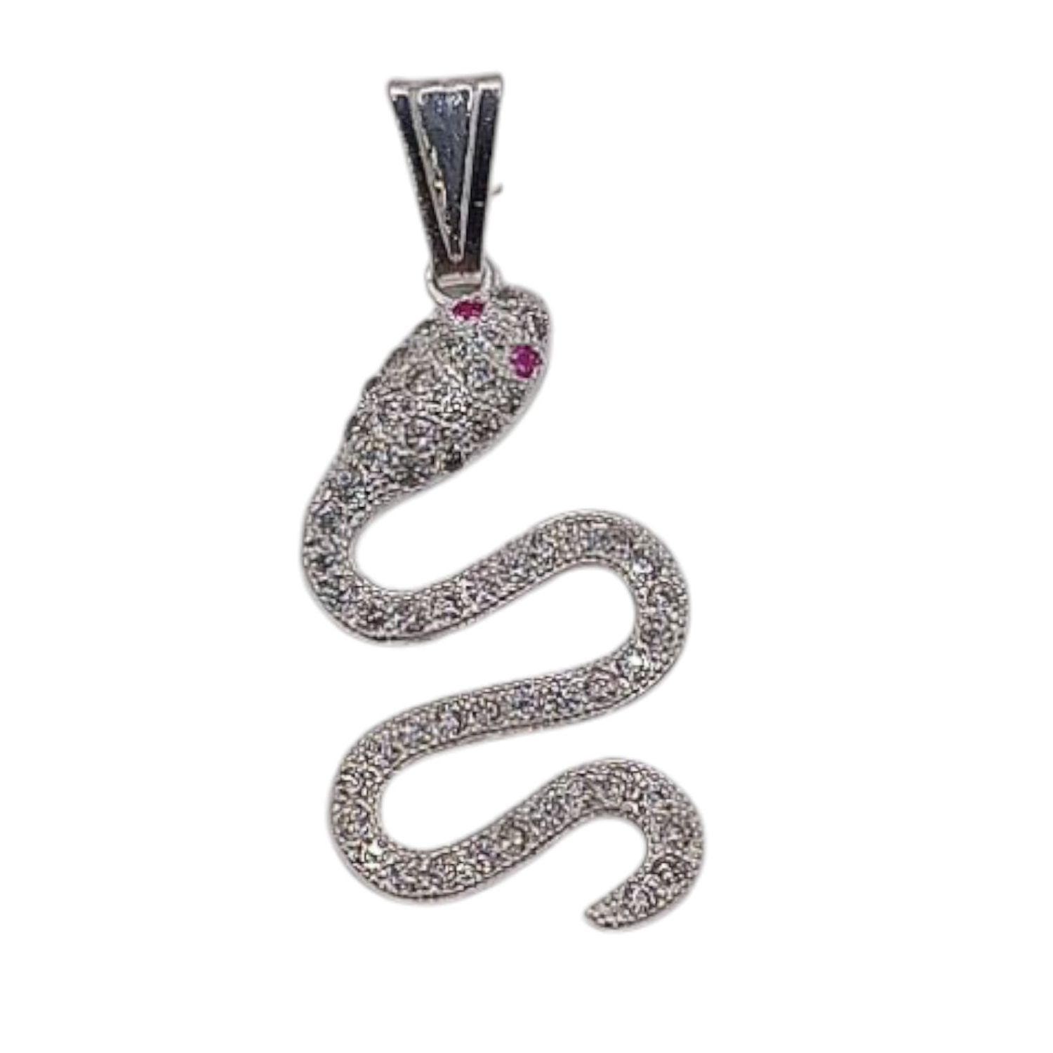 Dije Víbora con ojos rojos 3cm. de largo PLATA .925