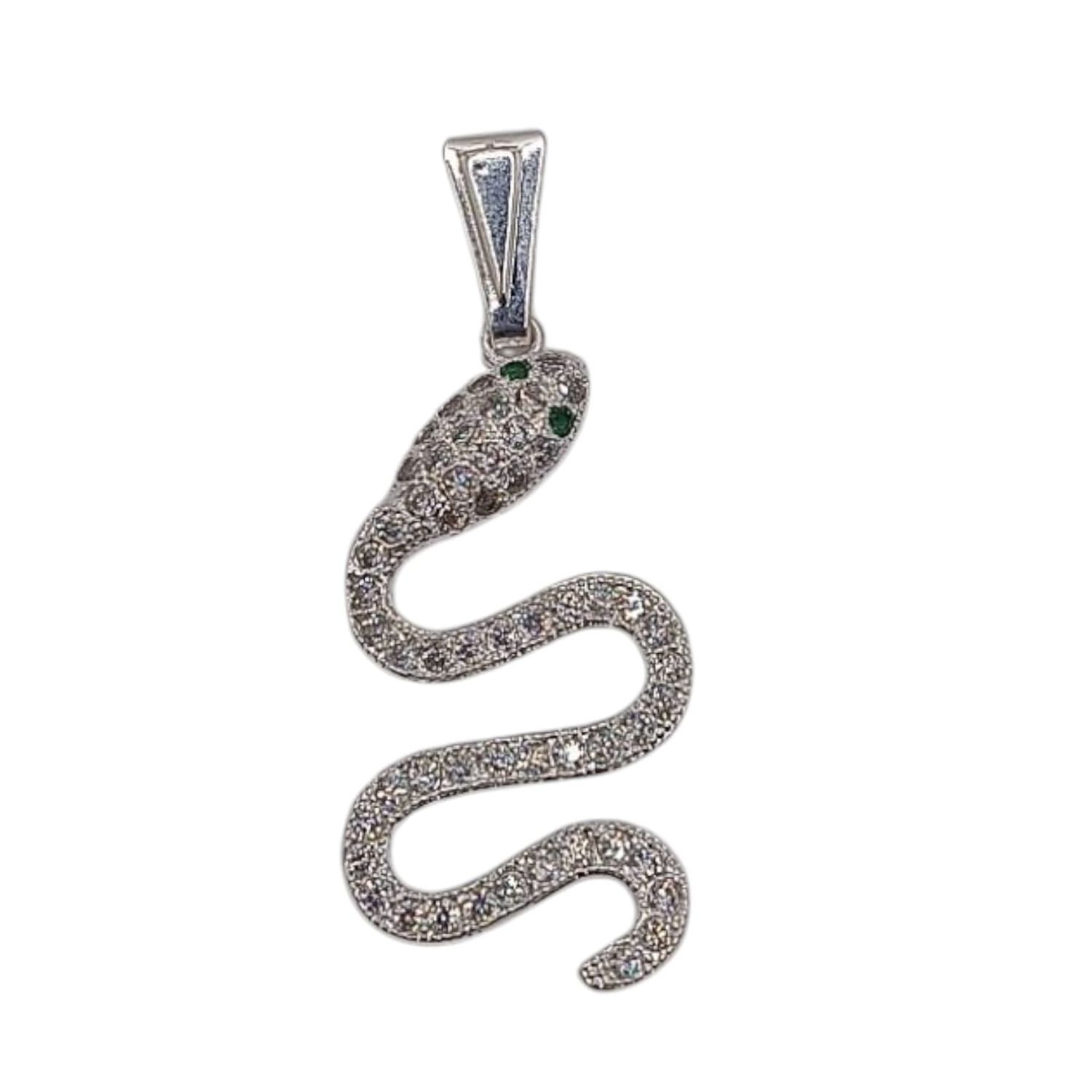 Dije Víbora con ojos verdes. 3cm. de largo PLATA .925