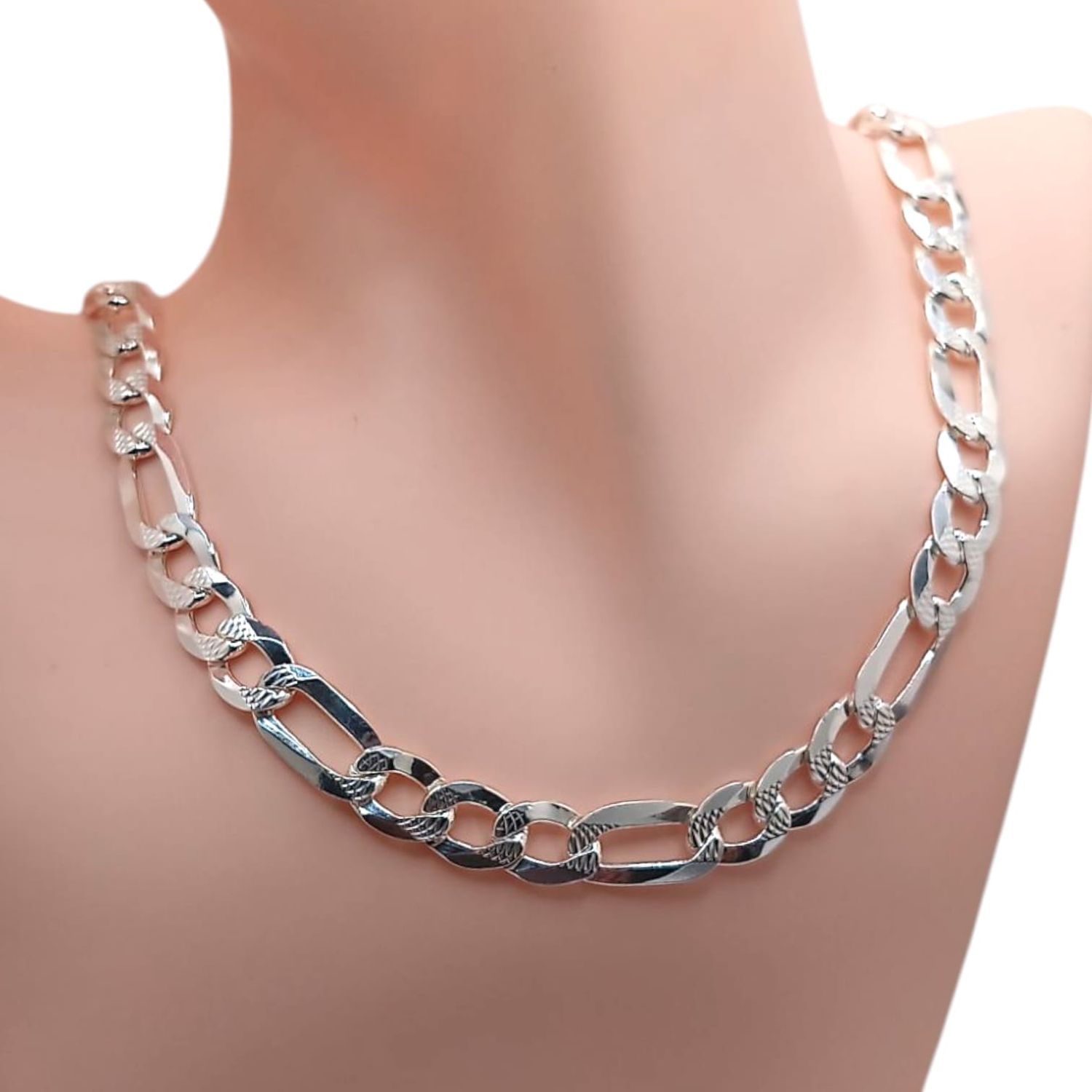 CADENA FIGARO DIAMANTADA 26&quot; 9 MM PLATA .925