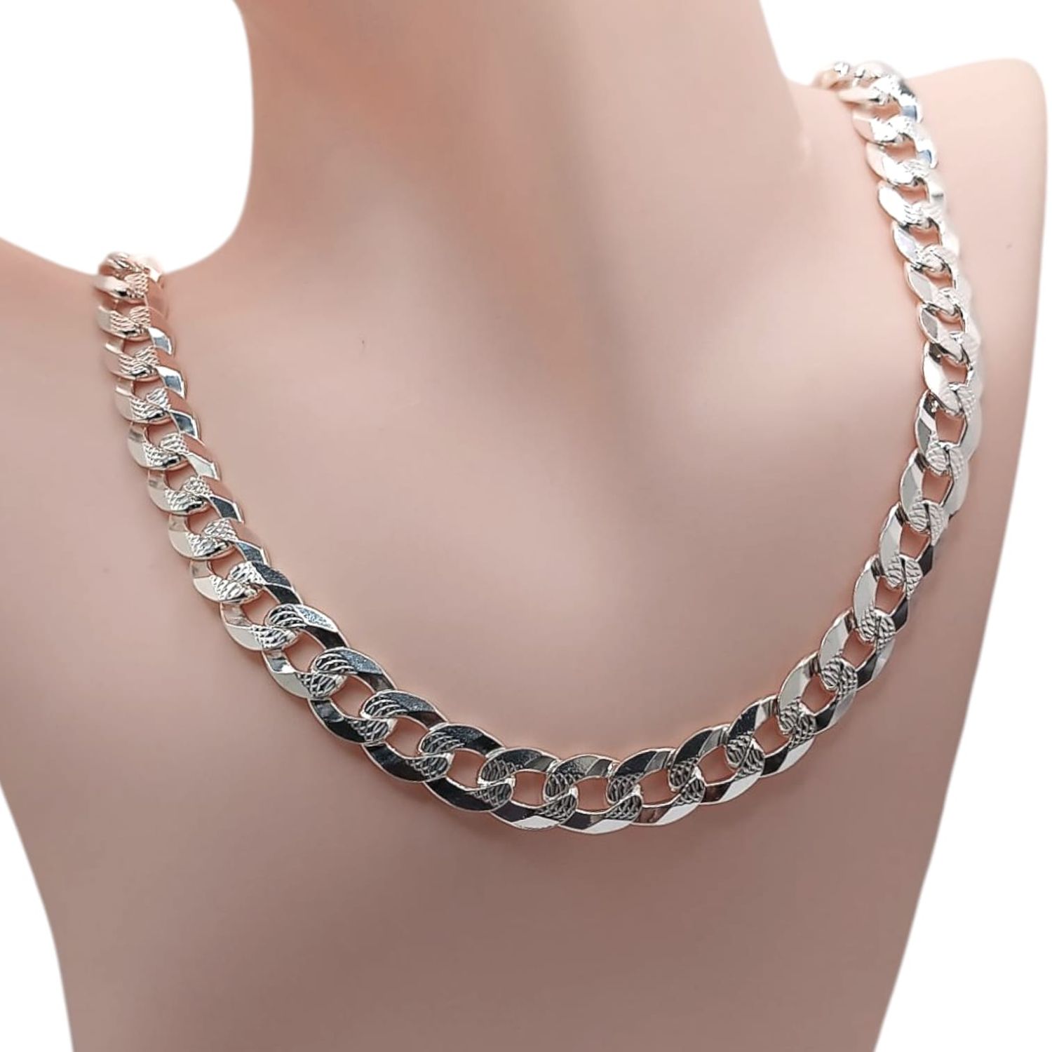 CADENA CUBA DIAMANTADA 10  MM 27&quot;  PLATA .925