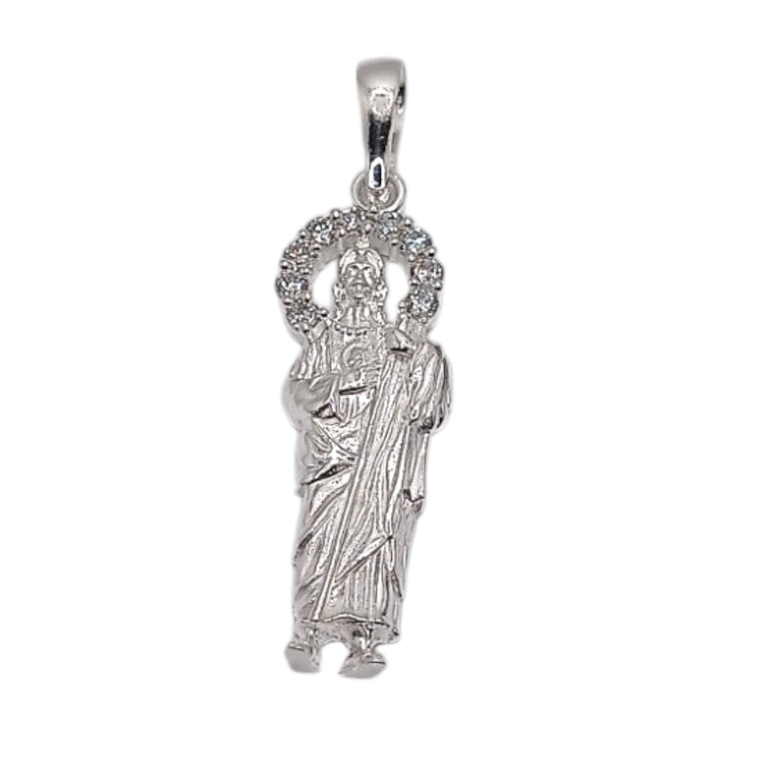 DIJE SAN JUDAS CON CZ 5 CM LARGO TOTAL PLATA .925