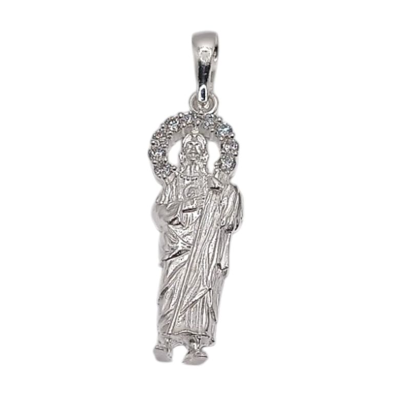 DIJE SAN JUDAS CON CZ 5 CM LARGO TOTAL PLATA .925