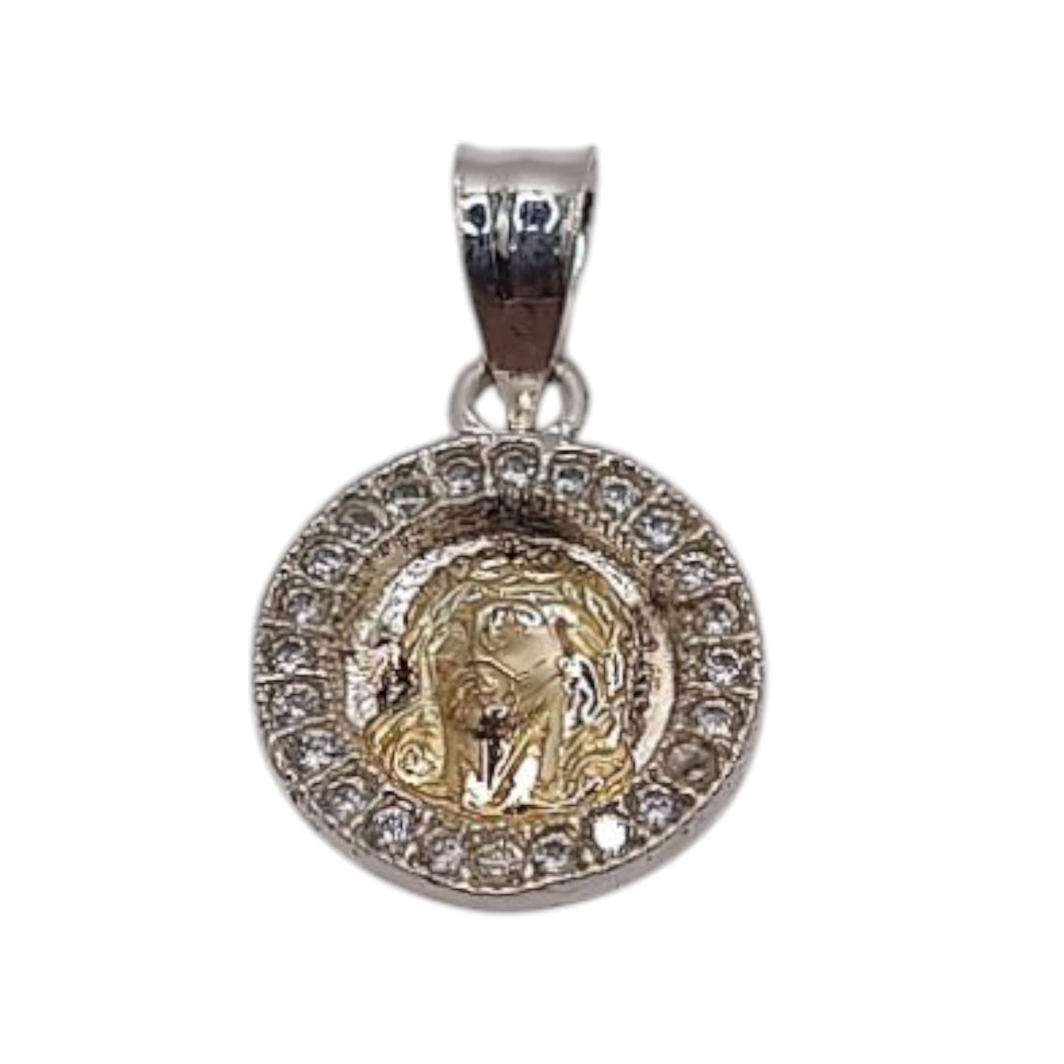 MEDALLA SAGRADO CORAZON BICOLOR  1.5 CM  PLATA .925
