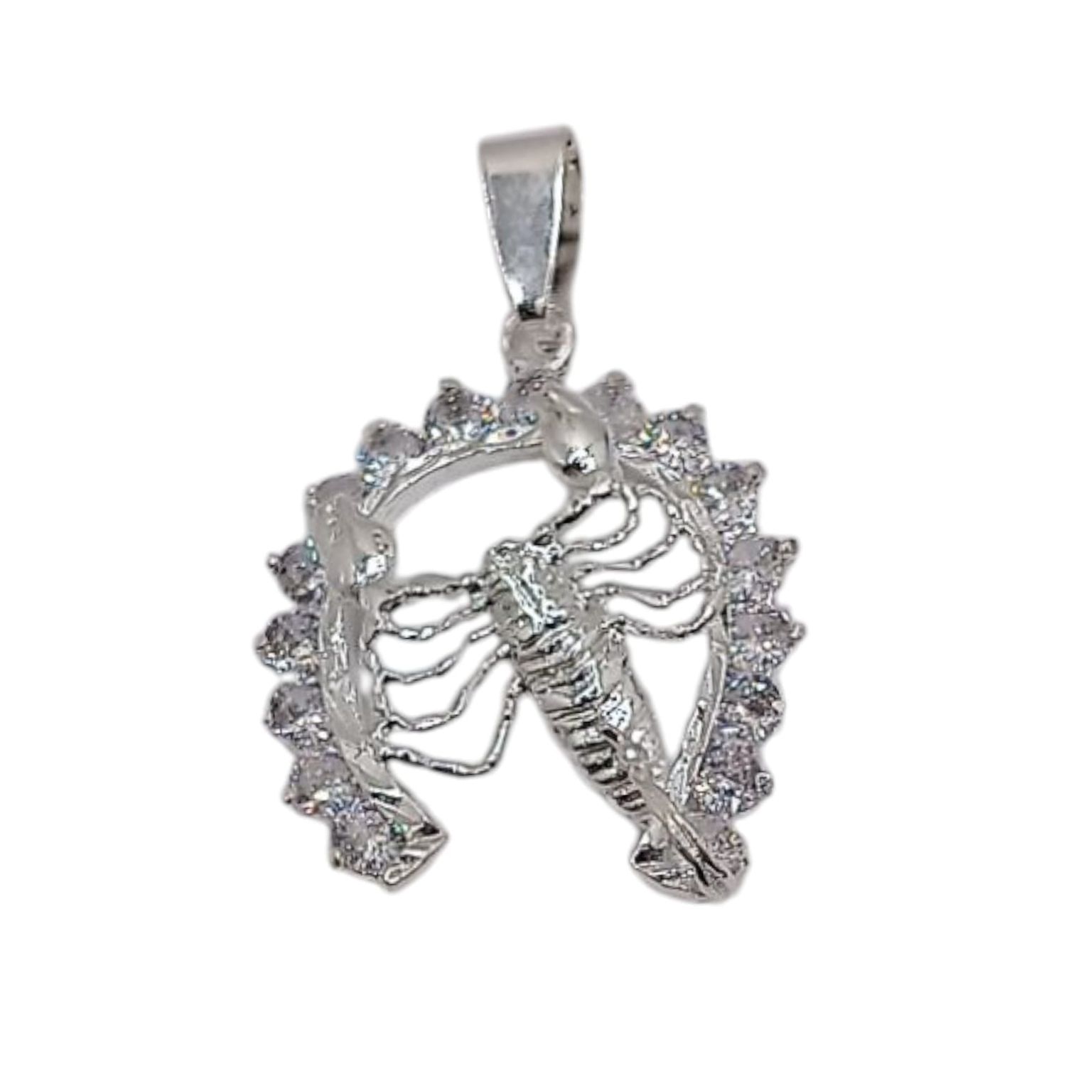 DIJE ALACRAN CON HERRADURA Y CZ 3.5 CM . PLATA .925