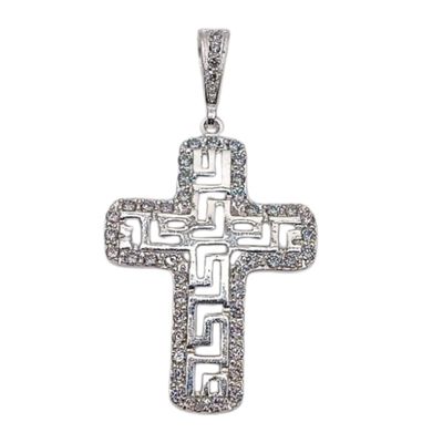 DIJE CRUZ FANCY MICROPAVE  5.5  CM CON REASA  PLATA .925