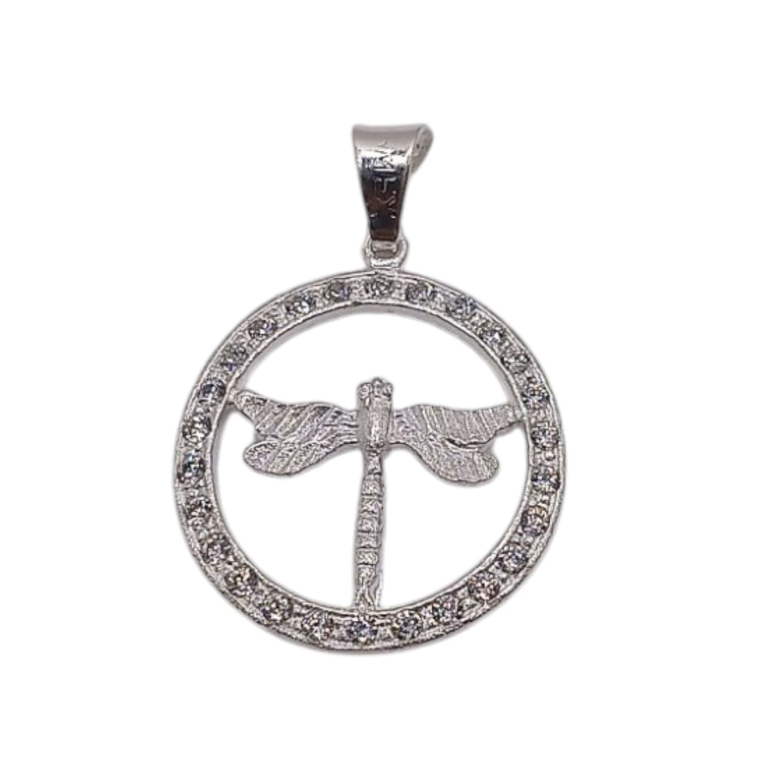 DIJE CIRCULO CON LIBELULA 2.5 CM PLATA .925