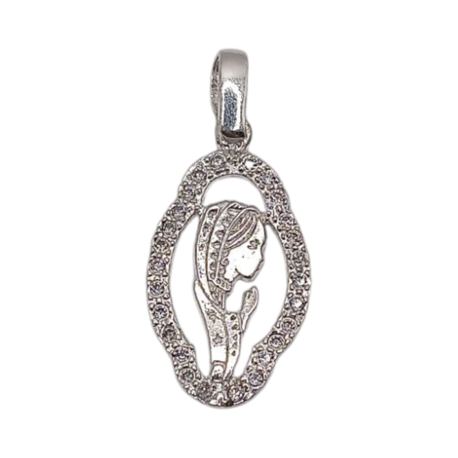 DIJE VIRGEN MADONA CON MICROPAVE   2.8 CM DE LARGO, PLATA .925
