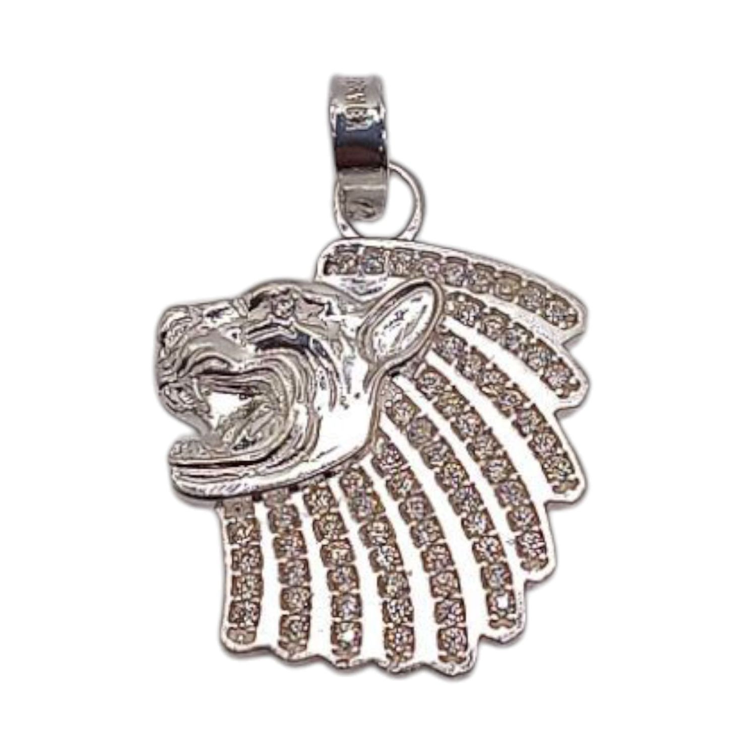 DIJE CABEZA DE LEON CON MINI CZ 2.5 CM PLATA .925