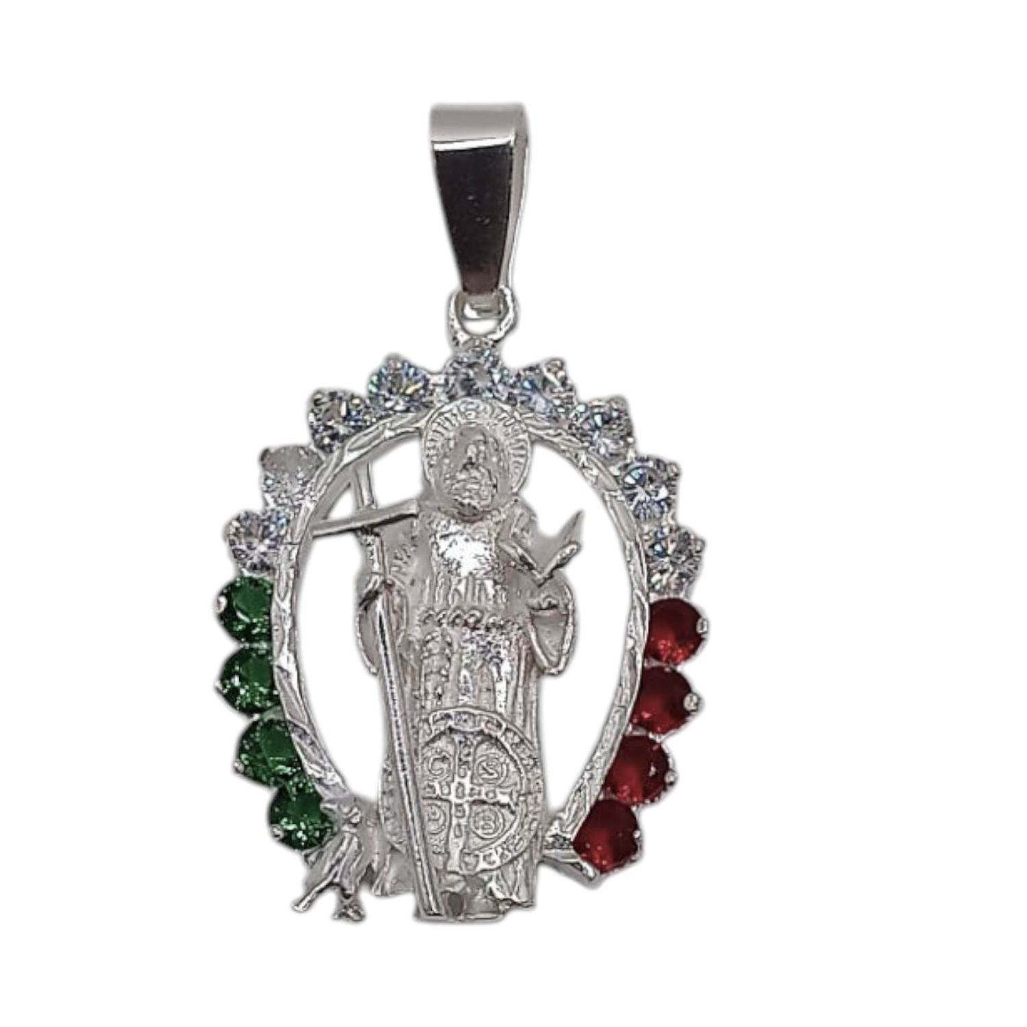 DIJE SAN BENITO BANDERA  4 CM LARGO PLATA .925