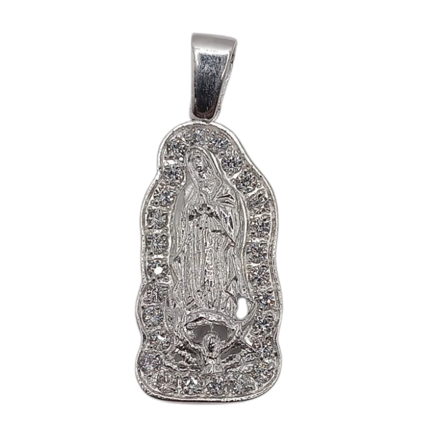 VIRGEN DE GPE CON CZ 4.5 CM.  PLATA .925