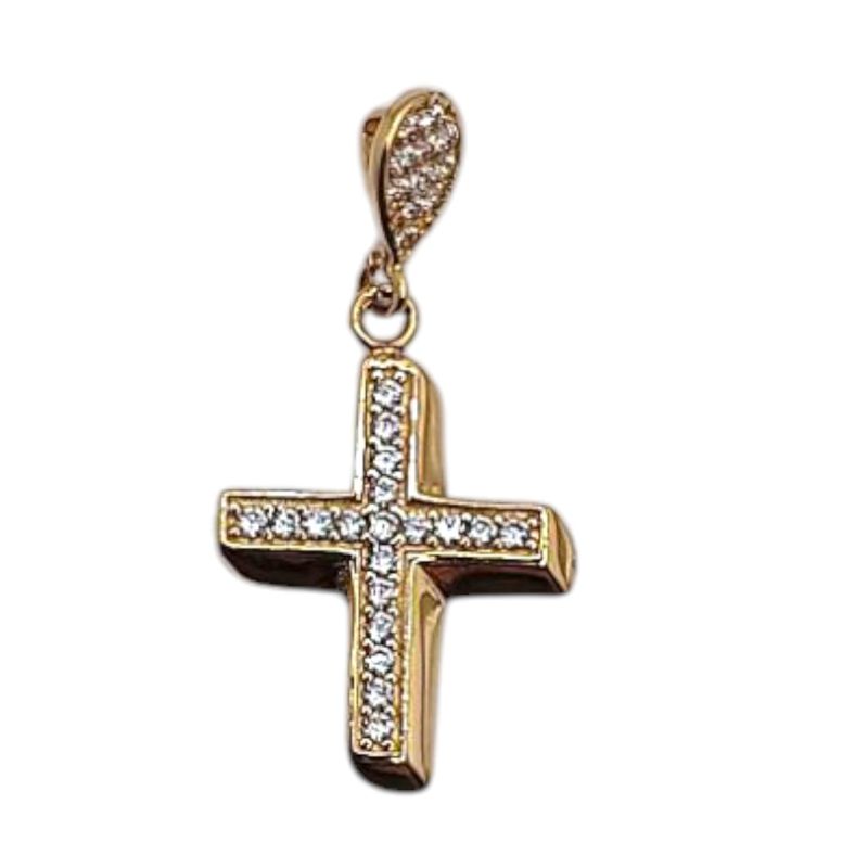 DIJE CRUZ CON CZ 3.2 CM, ORO 14K