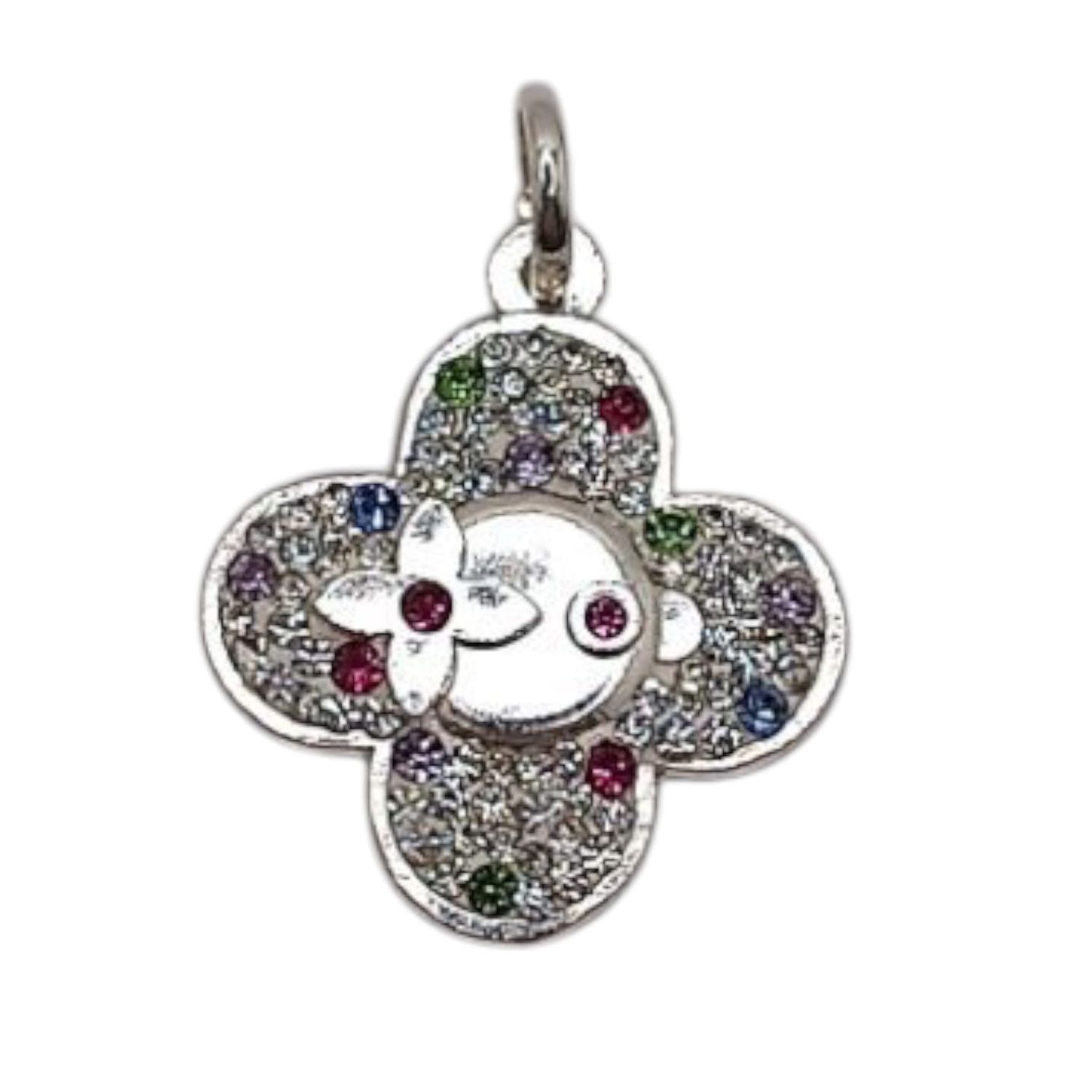 DIJE FLOR CZ COLORES  2 CM PLATA .925