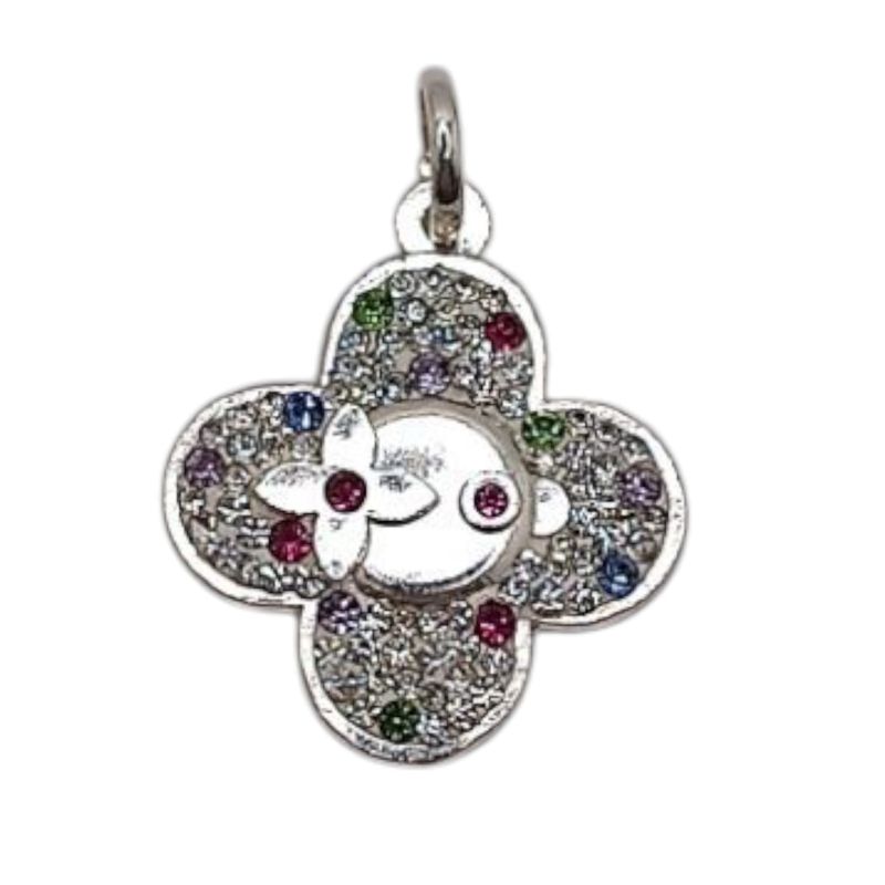 DIJE FLOR CZ COLORES  2 CM PLATA .925