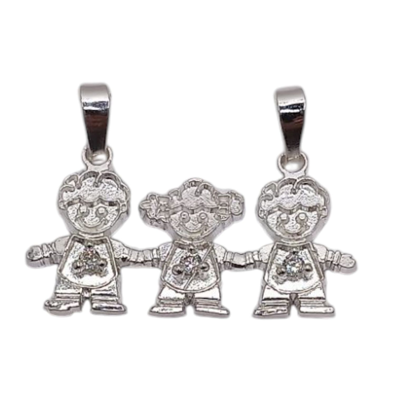DIJE 2 NIÑOS Y 1 NIÑA 3 CM ANCHO PLATA .925