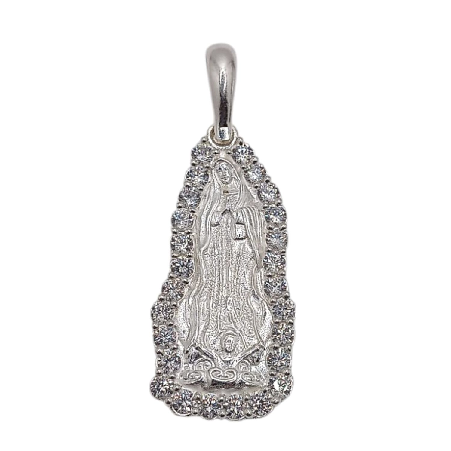 DIJE VIRGEN DE GUADALUPE CON CZ, 4 CM . PLATA .925