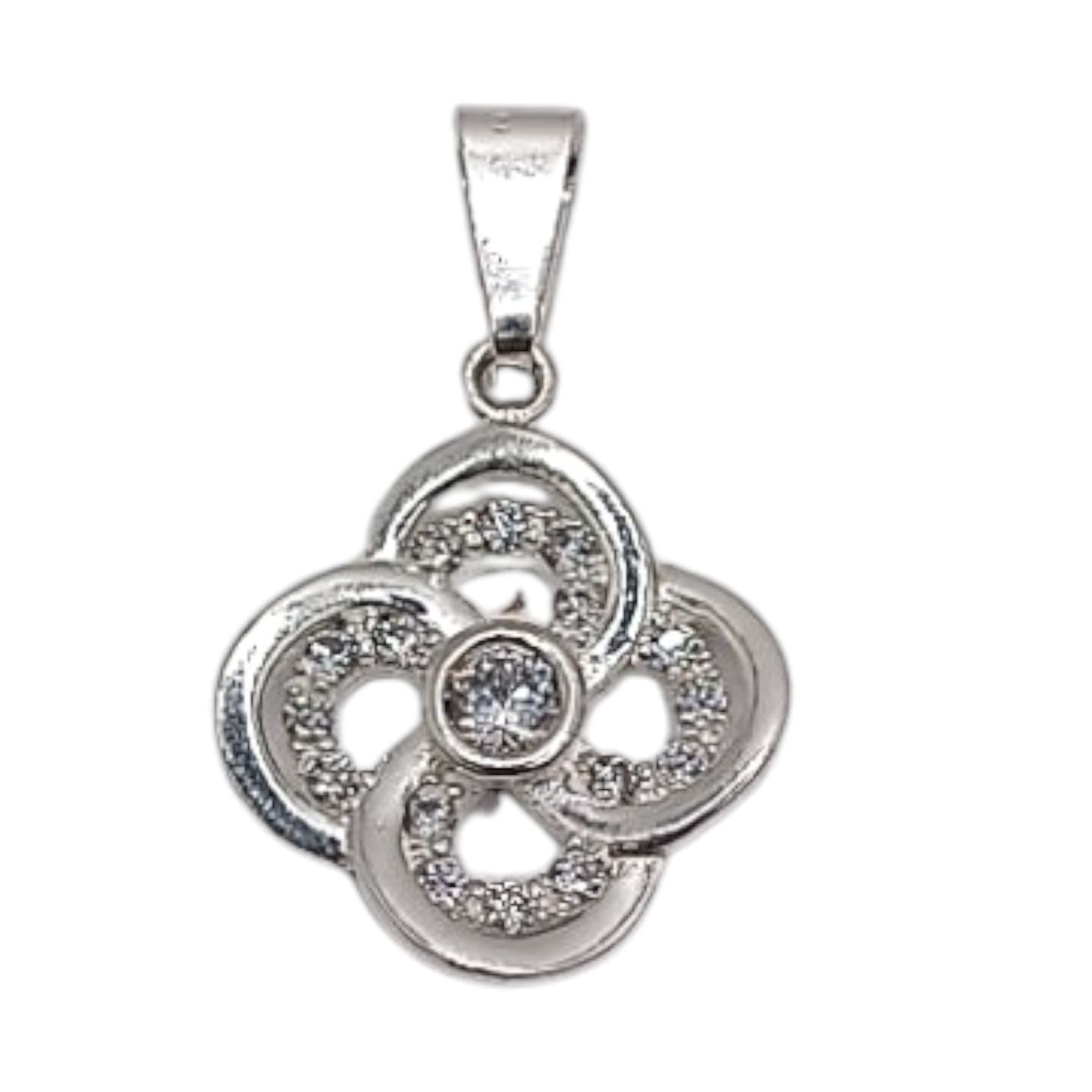Dije Trebol con circonias. 1.6 cm. de diametro. PLATA .925