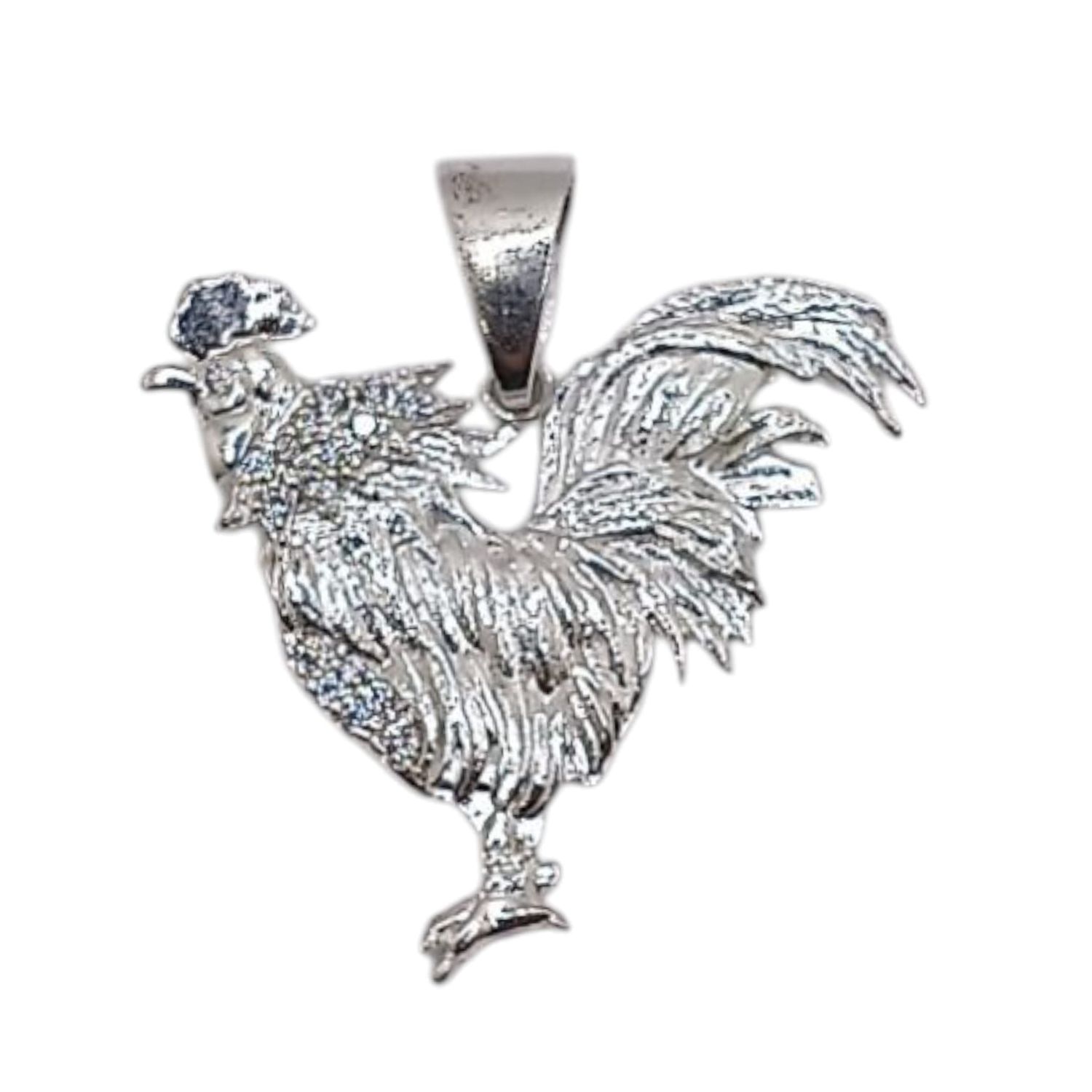DIJE GALLO CON MINI CZ, . 3.5 CM PLATA .925