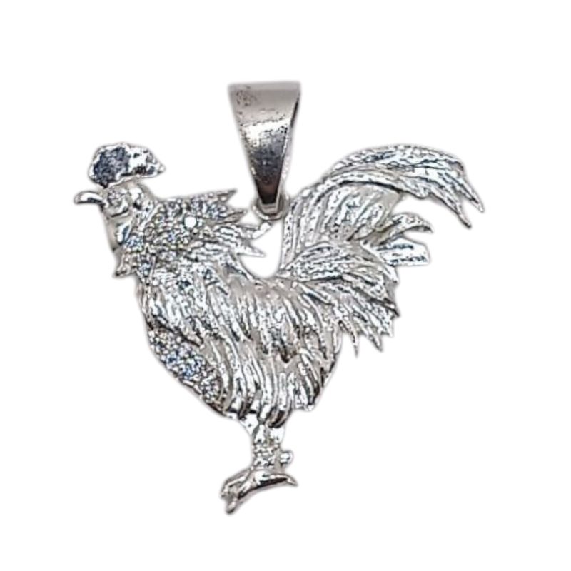 DIJE GALLO CON MINI CZ, . 3.5 CM PLATA .925