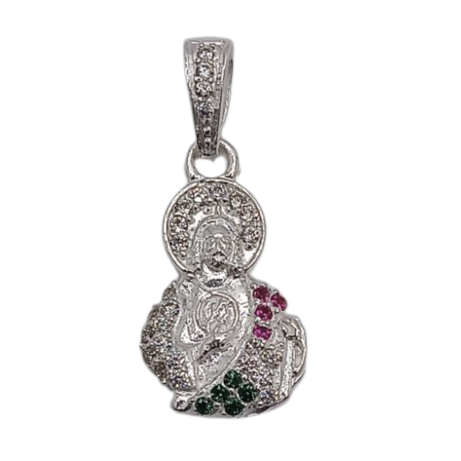 DIJE SAN JUDAS T CON CZ TRICOLOR  3CM PLATA .925
