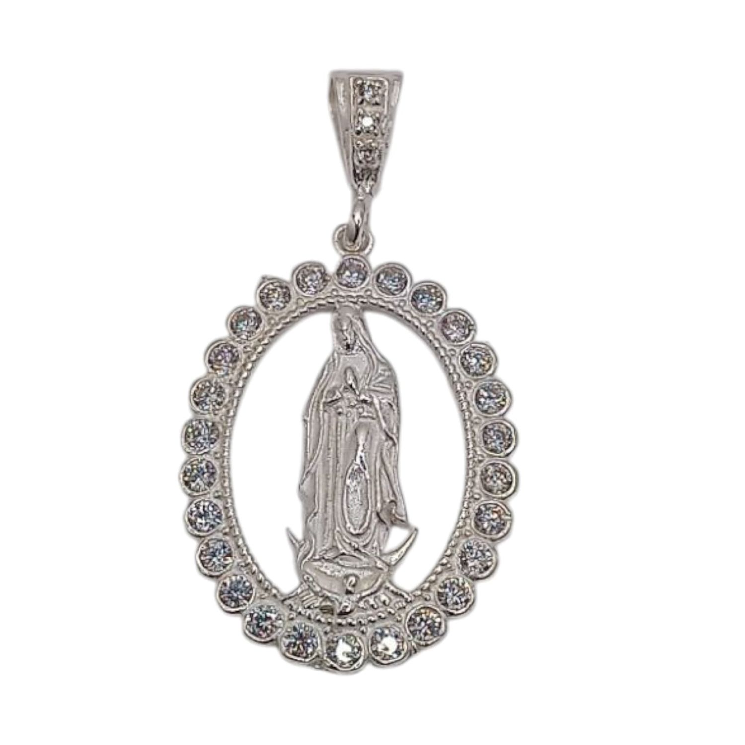 Medallon Virgen de Guadalupe con cz. 3.5cm. de diametro. plata .925