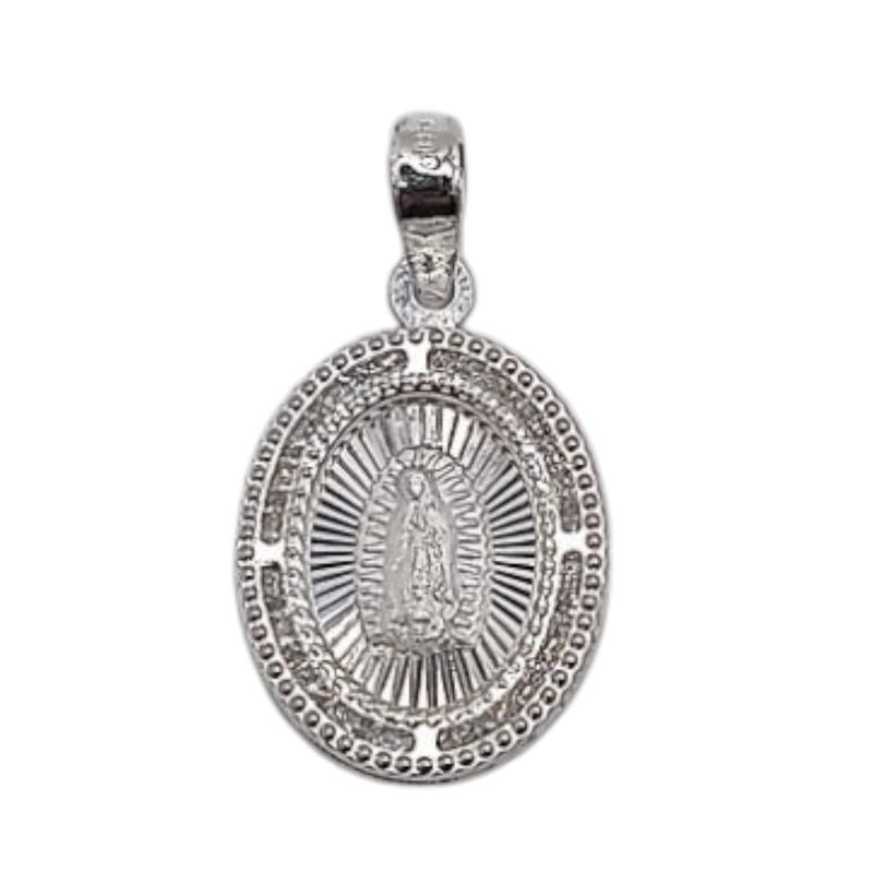 MEDALLA OVALADA V DE GPE CON CZ 2.5 CM LARGO TOTAL PLATA .925
