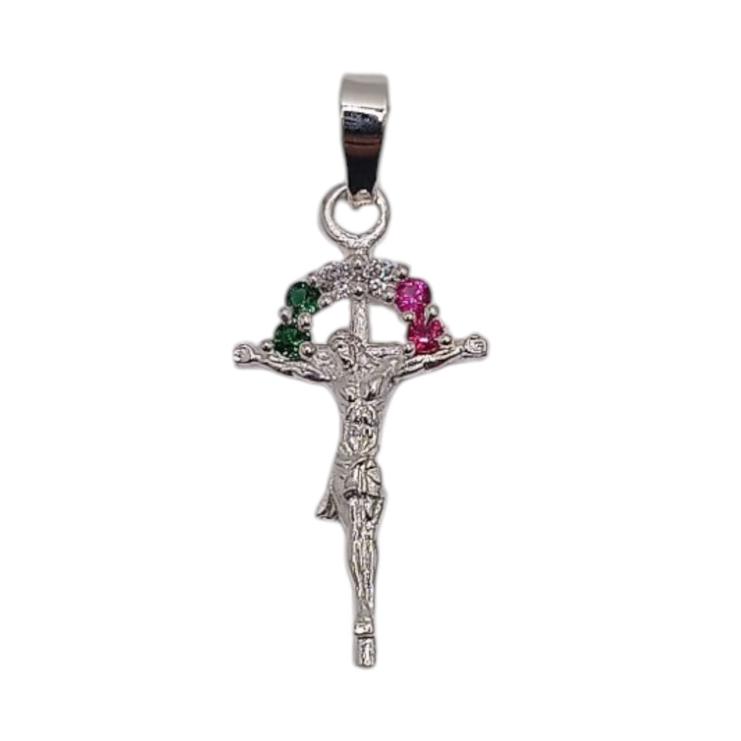 DIJE CRUCIFIJO TRICOLOR 3.5 CM PLATA .925