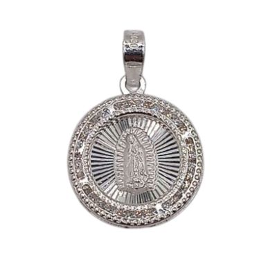 MEDALLA REDONDA V DE GPE CON MINI CZ 2 CM PLATA .925