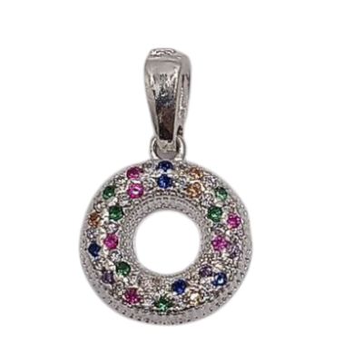 DIJE CIRCULO CON CZ MINI DE COLORES 1.5 CM PLATA .925
