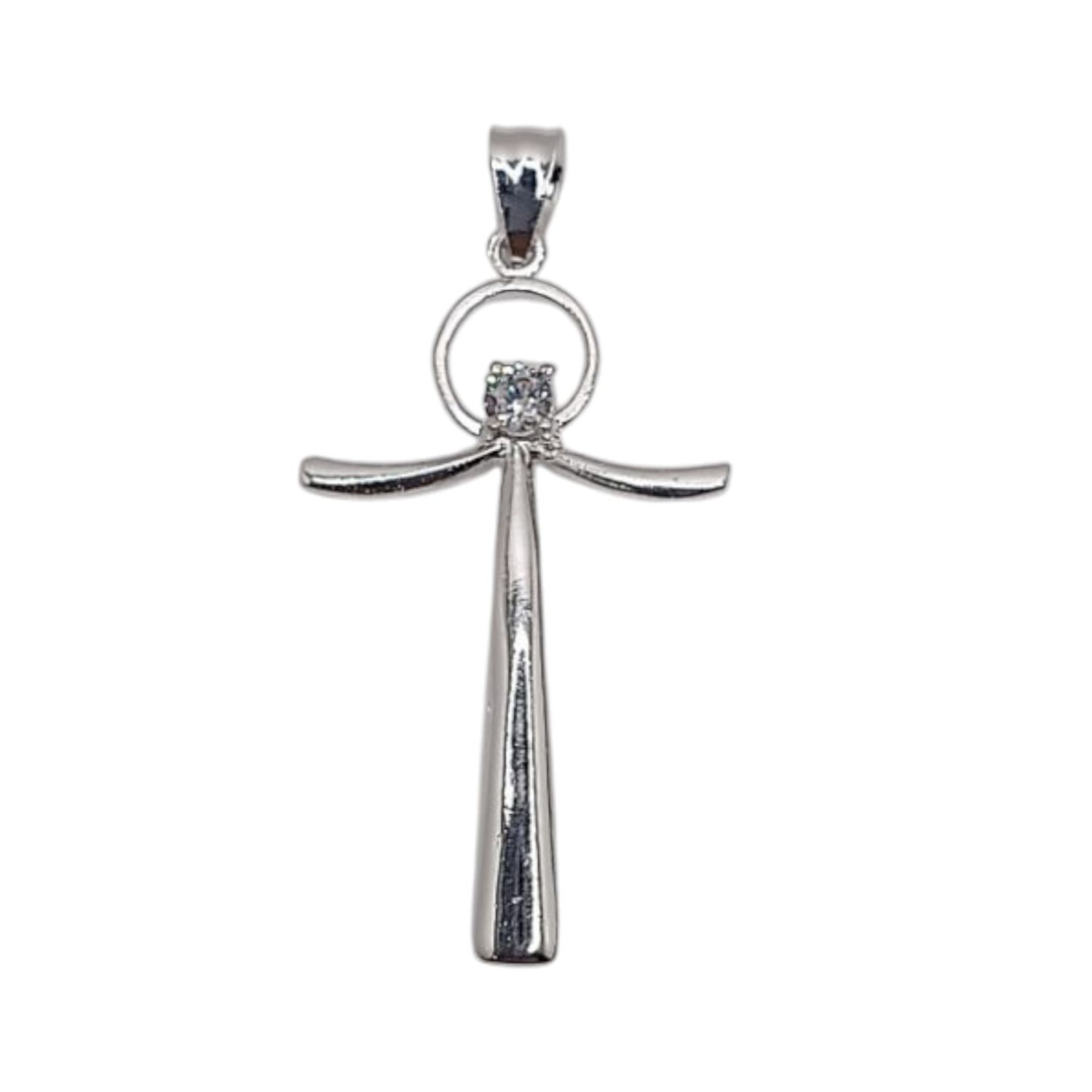 DIJE CRUZ ANGEL CON CZ  3.5 CM   PLATA .925