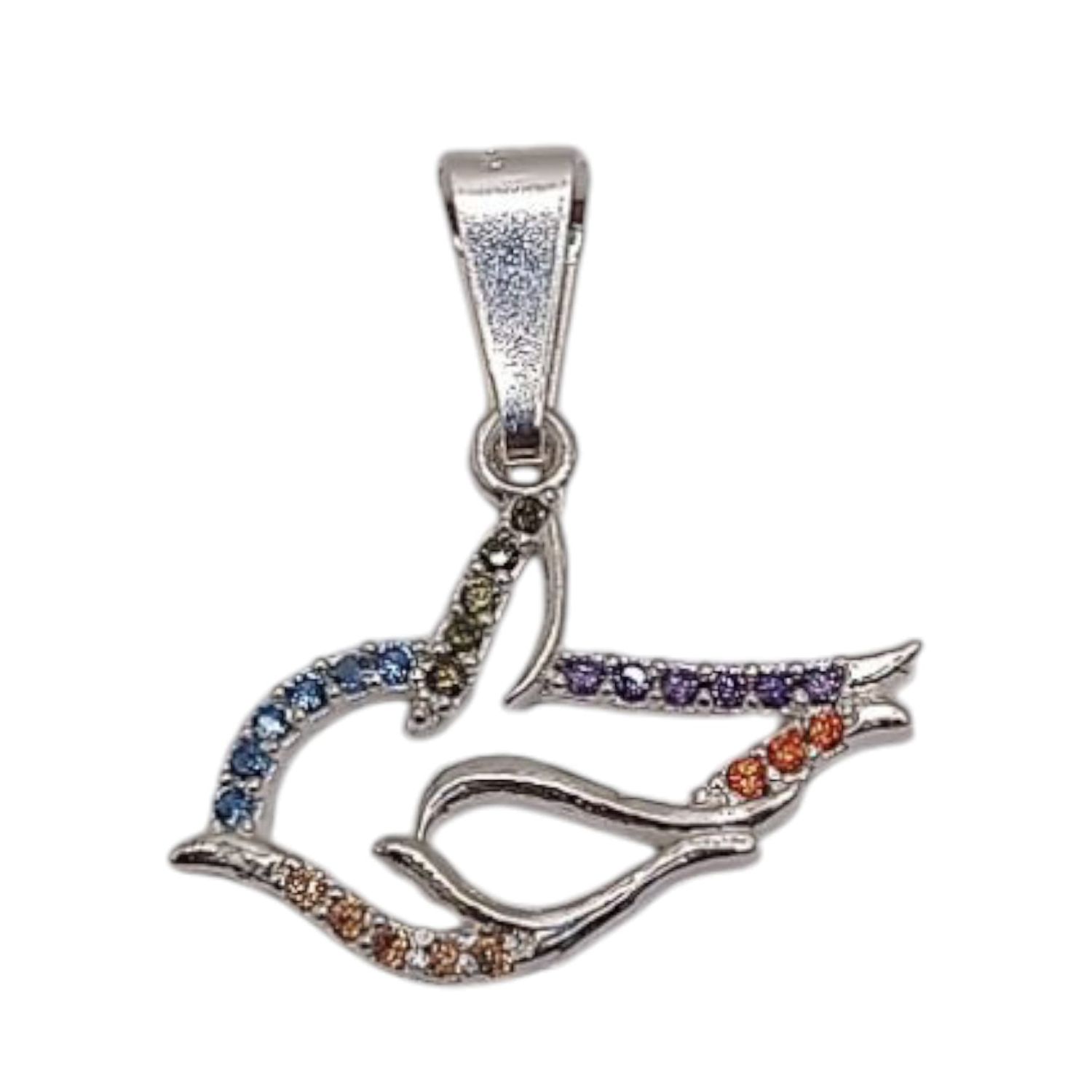 DIJE PALOMA DE LA PAZ MICROPAVE MULTICOLOR 2 CM  PLATA .925