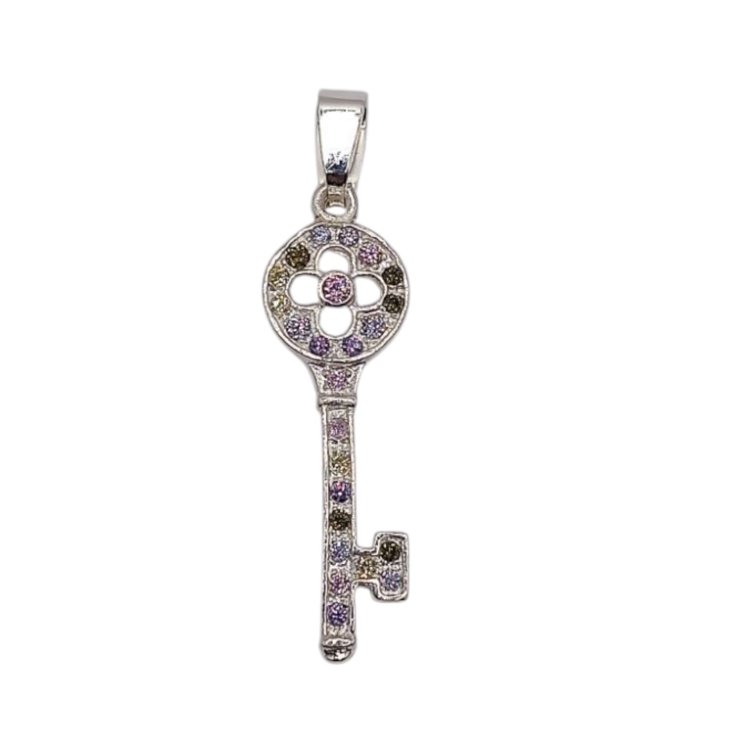 DIJE LLAVE MINI CZ  MULTICOLOR  3.5  CM DE LARGO PLATA .925