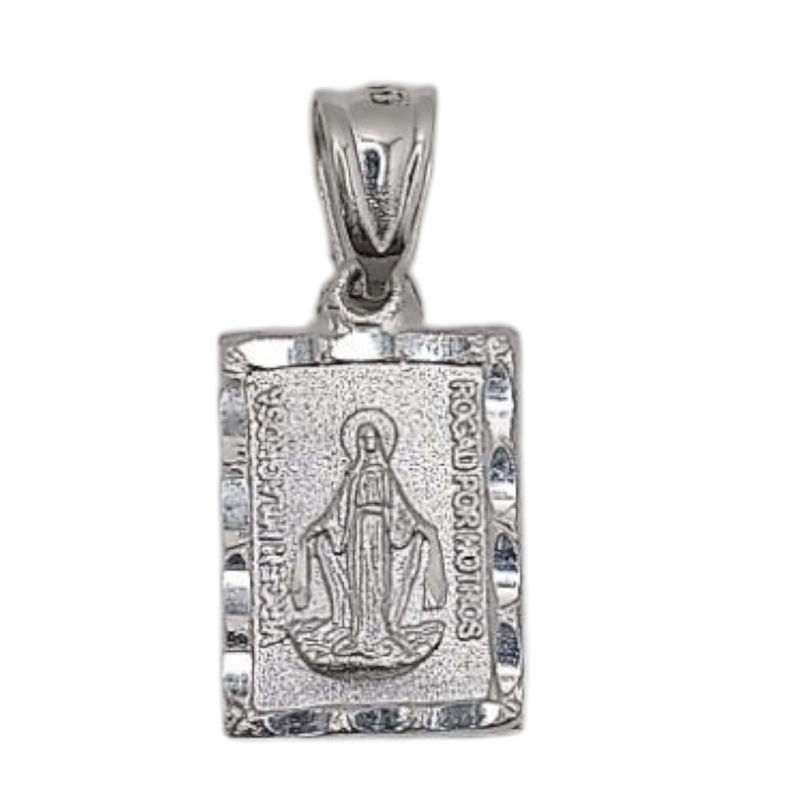 MEDALLA V MILAGROSA RECTANGULAR 2 CM, PLATA .925