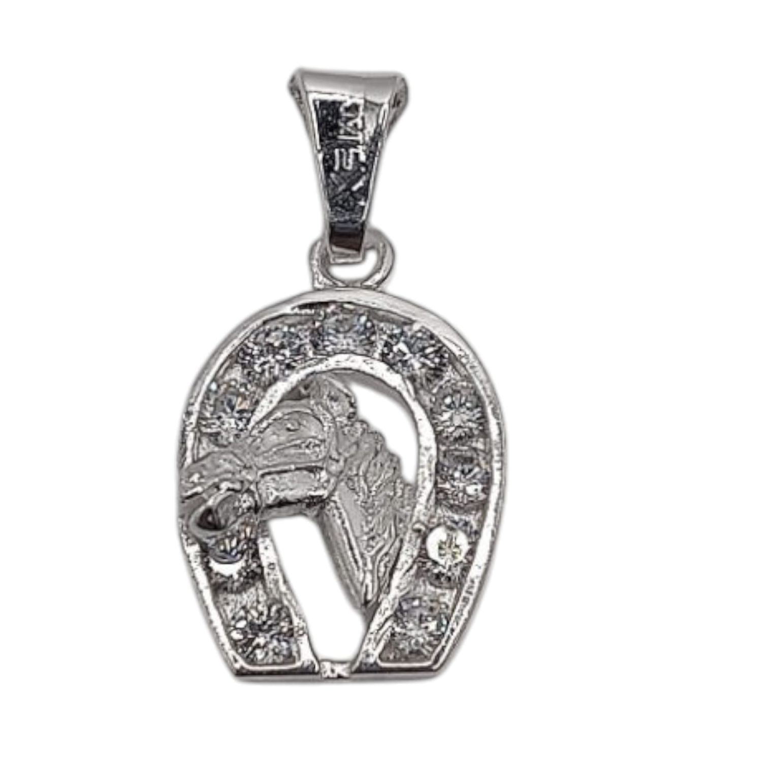DIJE HERRADURA CABALLO CON CZ 2.4 CM PLATA .925