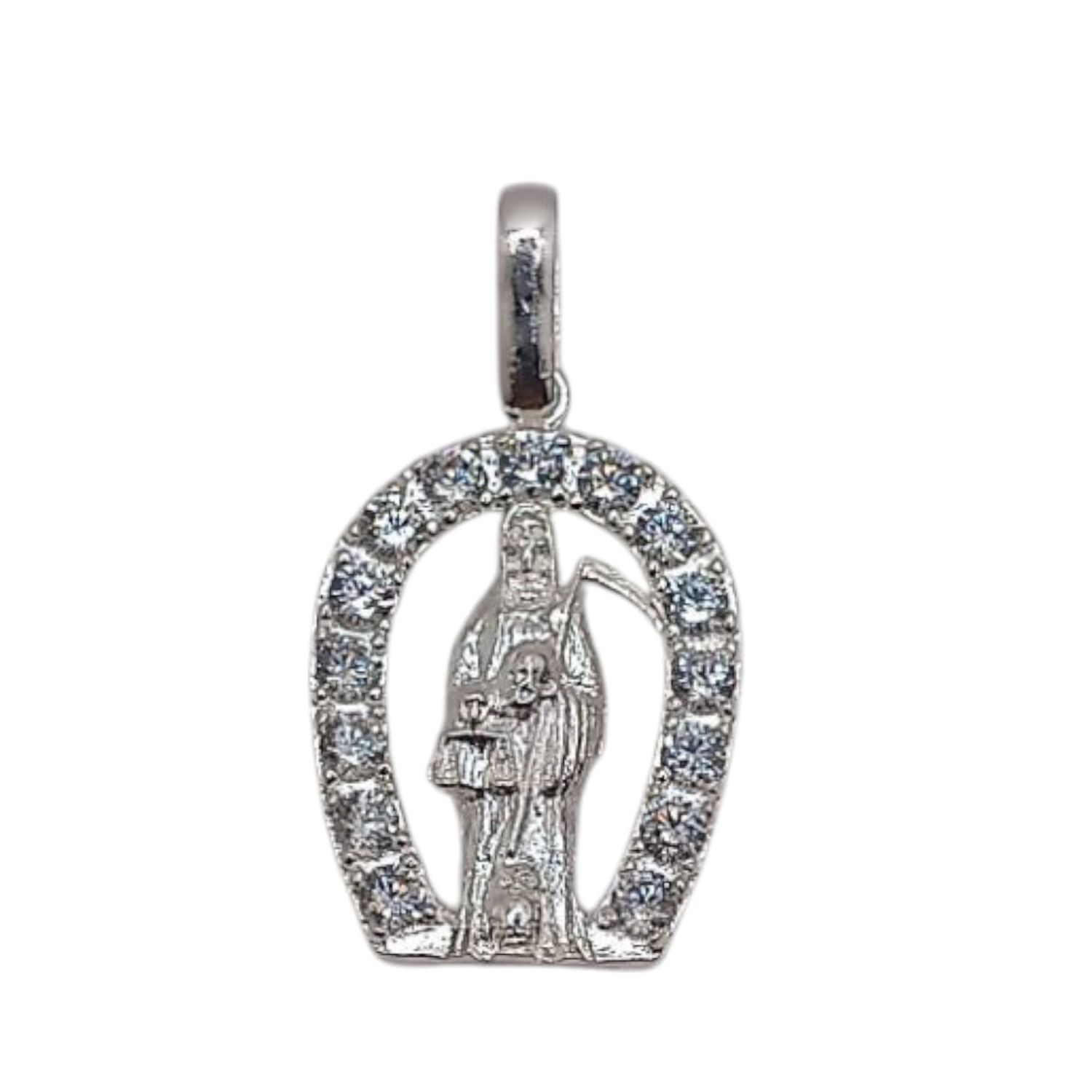 DIJE HERRADURA CON CZ Y SANTA MUERTE2 CM PLATA .925