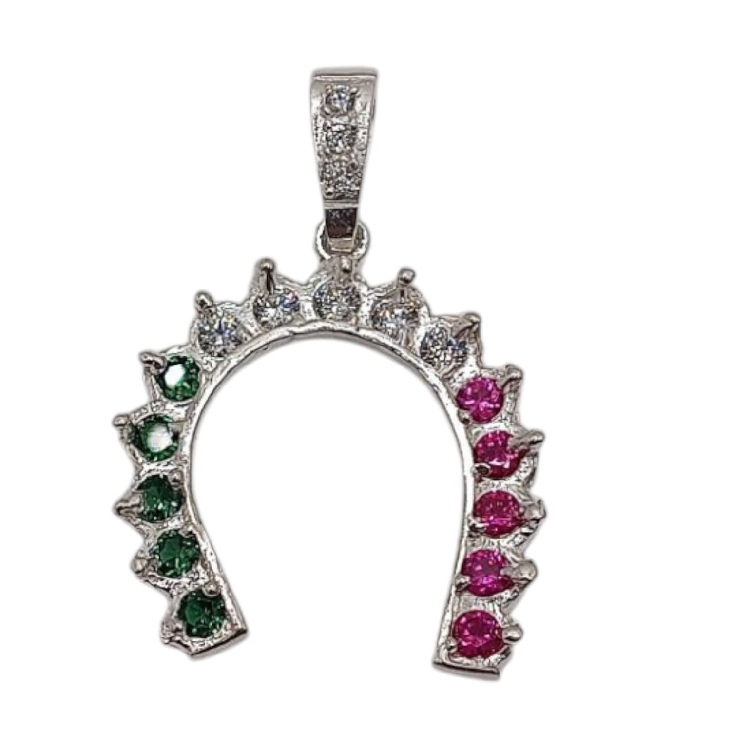 DIJE HERRADURA CON CZ MULTICOLOR 3.5 CM LARGO TOTAL PLATA .925