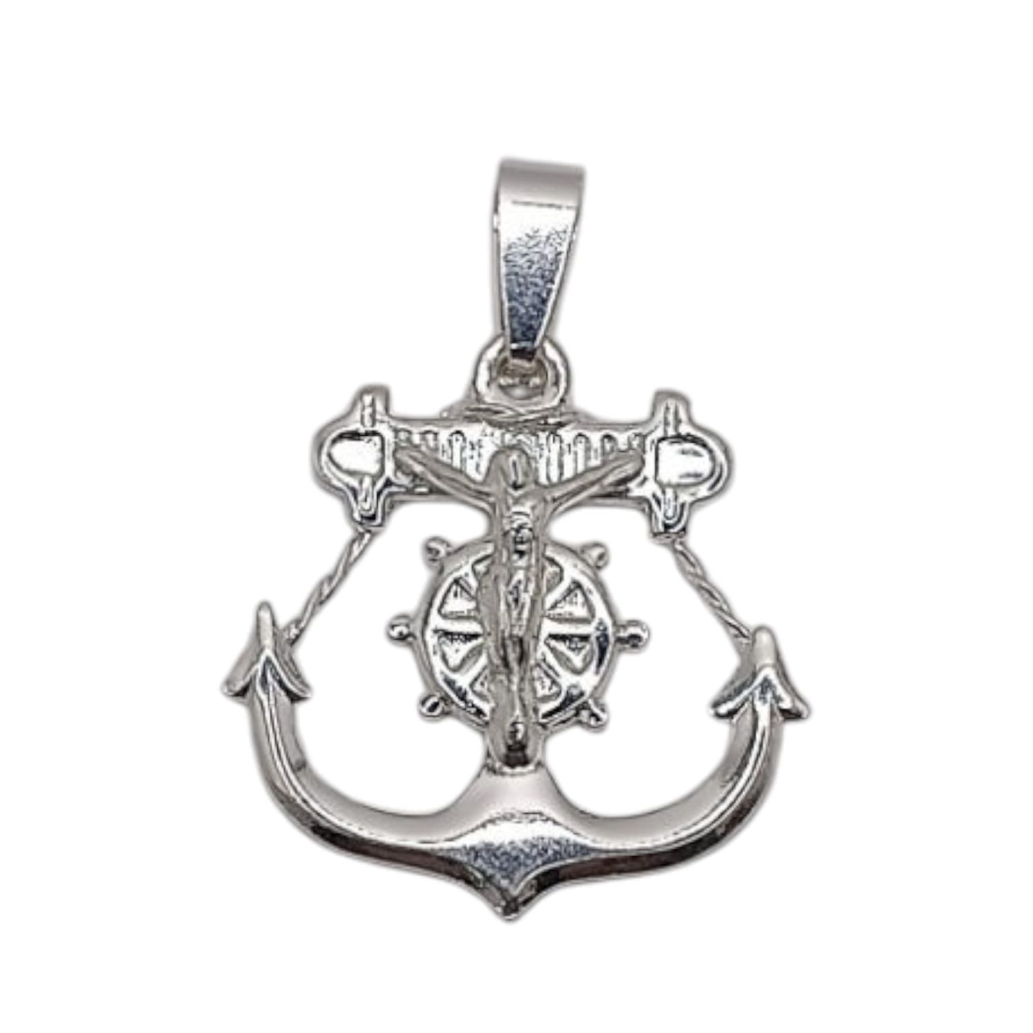 DIJE ANCLA CON CRISTO 2.5 CM PLATA .925