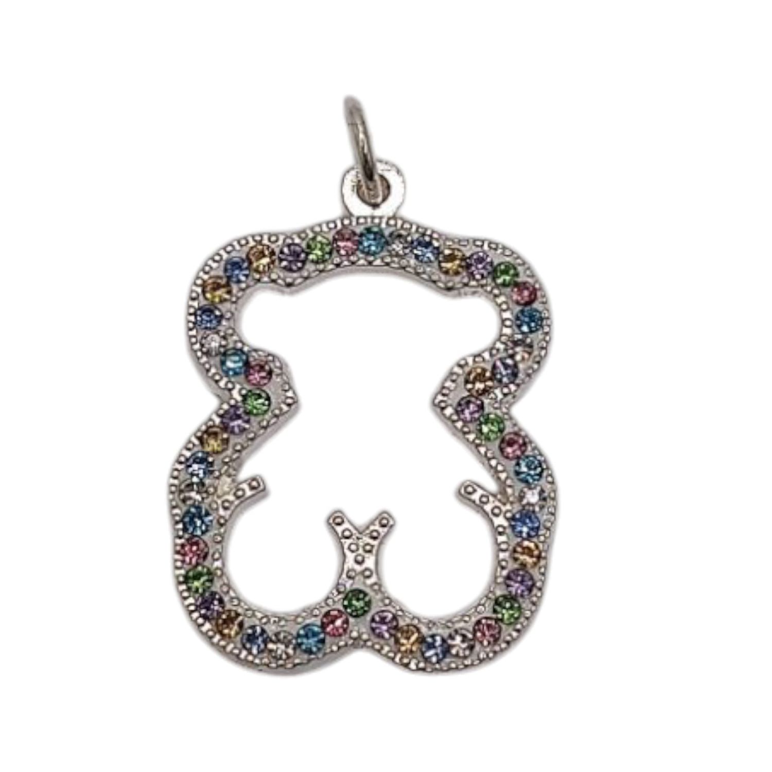 DIJE OSITO CON MINI CZ DE COLORES 2 CM PLATA .925